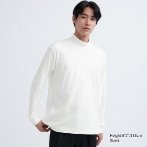 Men Uniqlo Smooth Fleece Mock Neck T Shirts White | 5526126