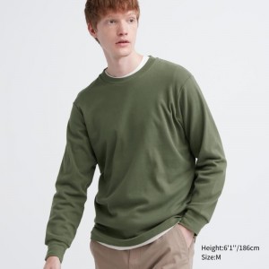 Men Uniqlo Soft Brushed Crew Neck Long-sleeve T Shirts Olive | 986625