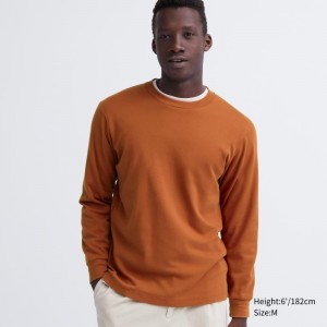 Men Uniqlo Soft Brushed Crew Neck Long-sleeve T Shirts Orange | 8441424