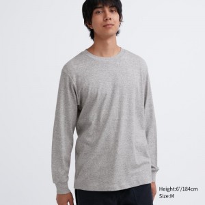 Men Uniqlo Soft Brushed Crew Neck Long-sleeve T Shirts Grey | 4574543