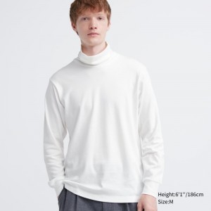 Men Uniqlo Soft Brushed Turtleneck Long-sleeve T Shirts White | 133398