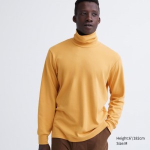Men Uniqlo Soft Brushed Turtleneck Long-sleeve T Shirts Yellow | 9224519