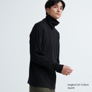 Men Uniqlo Soft Brushed Turtleneck Long-sleeve T Shirts Black | 5351785