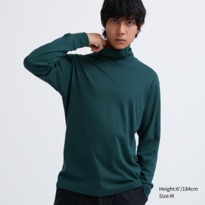 Men Uniqlo Soft Brushed Turtleneck Long-sleeve T Shirts Green | 1554004
