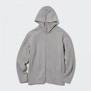 Men Uniqlo Stretch Dry Sweat Long-sleeve Full-zip Hoodie Grey | 7860917
