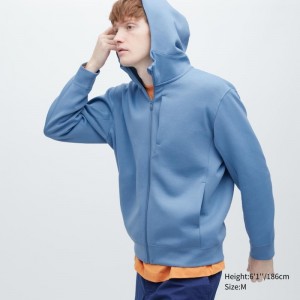 Men Uniqlo Stretch Dry Sweat Long-sleeve Full-zip Hoodie Blue | 9923363