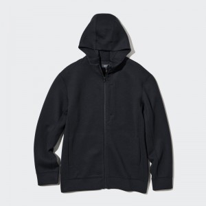 Men Uniqlo Stretch Dry Sweat Long-sleeve Full-zip Hoodie Black | 5672336