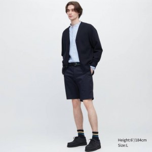 Men Uniqlo Stretch Slim Fit Shorts Navy | 8410560