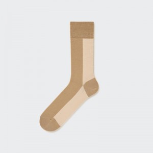 Men Uniqlo Striped Socks Beige | 5682165