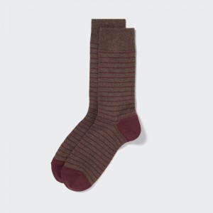 Men Uniqlo Striped Socks Brown | 6040564