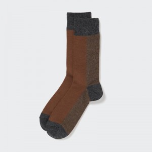 Men Uniqlo Striped Socks Brown | 6916009
