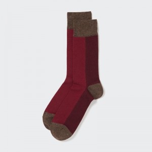Men Uniqlo Striped Socks Burgundy | 2988196