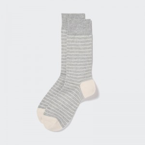Men Uniqlo Striped Socks Grey | 4349721
