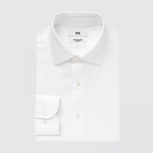 Men Uniqlo Super Non-iron Slim-fit Long-sleeve Semi-wide Collar Shirts White | 4411638