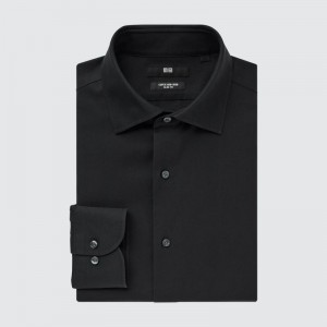 Men Uniqlo Super Non-iron Slim-fit Long-sleeve Semi-wide Collar Shirts Black | 1127493
