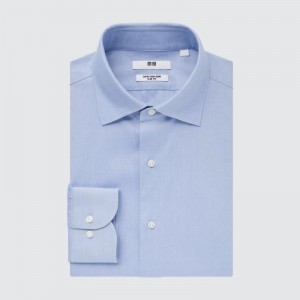 Men Uniqlo Super Non-iron Slim-fit Long-sleeve Semi-wide Collar Shirts Blue | 6878527