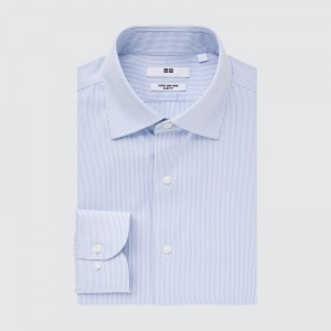 Men Uniqlo Super Non-iron Striped Slim-fit Long-sleeve Shirts Blue | 1189847