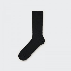 Men Uniqlo Supima Cotton Links Checked Socks Black | 4200676