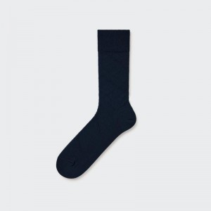 Men Uniqlo Supima Cotton Links Checked Socks Navy | 641462