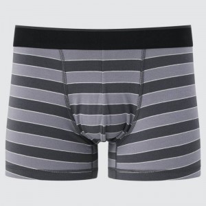 Men Uniqlo Supima Cotton Low Rise Striped Boxer Underwear Grey | 4911859
