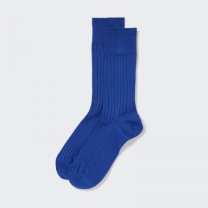 Men Uniqlo Supima Cotton Wide Ribbed Socks Blue | 2900047
