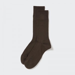 Men Uniqlo Supima Cotton Wide Ribbed Socks Brown | 7037862