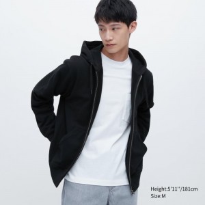 Men Uniqlo Sweat Full-zip Hoodie Black | 5991391