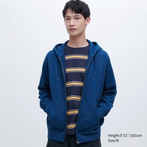 Men Uniqlo Sweat Full-zip Hoodie Blue | 7345559