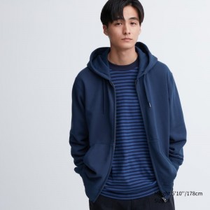 Men Uniqlo Sweat Long-sleeve Full-zip Hoodie Blue | 720007
