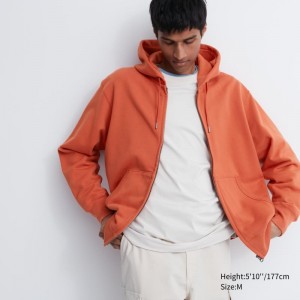 Men Uniqlo Sweat Long-sleeve Full-zip Hoodie Orange | 2436031