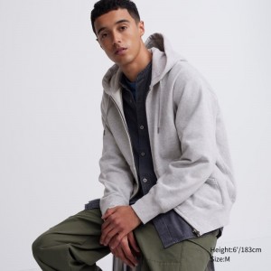Men Uniqlo Sweat Long-sleeve Full-zip Hoodie Grey | 5820383
