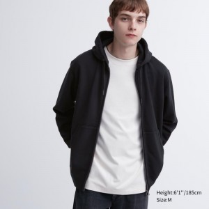 Men Uniqlo Sweat Long-sleeve Full-zip Hoodie Black | 6411772
