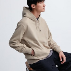 Men Uniqlo Sweat Pullover Long-sleeve Hoodie Beige | 2510632