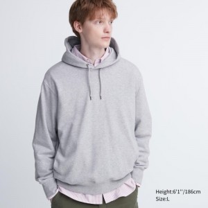 Men Uniqlo Sweat Pullover Long-sleeve Hoodie Grey | 8168537