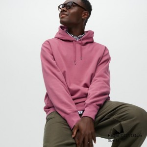 Men Uniqlo Sweat Pullover Long-sleeve Hoodie Pink | 5705444
