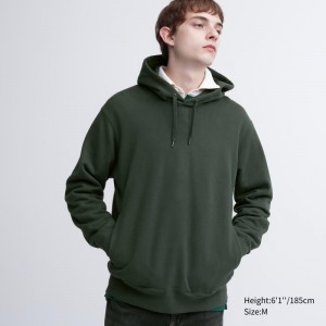 Men Uniqlo Sweat Pullover Long-sleeve Hoodie Green | 9541129
