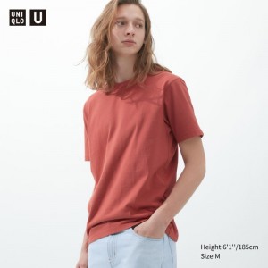 Men Uniqlo U Crew Neck Short-sleeve T Shirts Red | 8163882