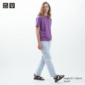 Men Uniqlo U Crew Neck Short-sleeve T Shirts Purple | 5978574