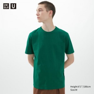 Men Uniqlo U Crew Neck Short-sleeve T Shirts Olive | 9996963