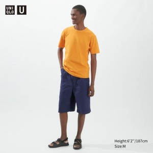 Men Uniqlo U Crew Neck Short-sleeve T Shirts Yellow | 5959119