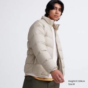 Men Uniqlo Ultra Light Down 3d Cut Wide Quilt Jackets Beige | 6242397