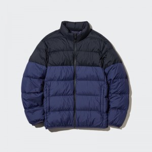 Men Uniqlo Ultra Light Down 3d Cut Wide Quilt Color Block Jackets Blue | 2707865