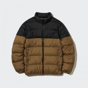 Men Uniqlo Ultra Light Down 3d Cut Wide Quilt Color Block Jackets Brown | 2155874