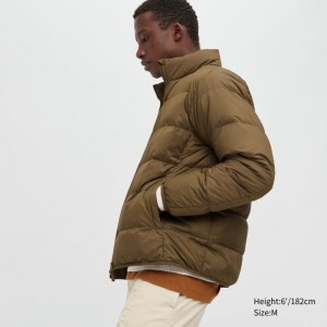 Men Uniqlo Ultra Light Down 3d Cut Wide Quilt Jackets Brown | 3524119