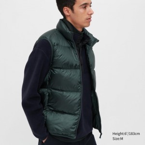 Men Uniqlo Ultra Light Down Wide Quilt Vest Green | 510610