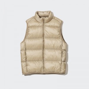 Men Uniqlo Ultra Light Down Wide Quilt Vest Beige | 4745137