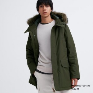 Men Uniqlo Ultra Warm Hybrid Down Coats Olive | 4986152