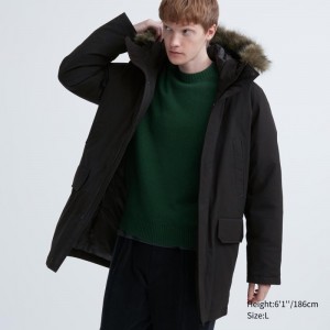 Men Uniqlo Ultra Warm Hybrid Down Coats Black | 1475012