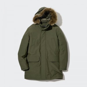 Men Uniqlo Ultra Warm Hybrid Down Coats Olive | 4402392