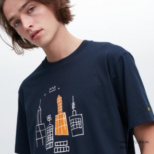 Men Uniqlo Ut Archive Ut Short Sleeve Graphic Jean-michel Basquiat T Shirts Navy | 6105423